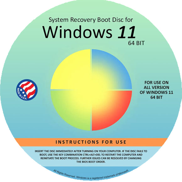 Reinstall DVD Compatible with Windows 11 All Versions 64 bit. Recover, Restore, Repair Boot Disc, and Install to Factory Default will Fix PC Easy!